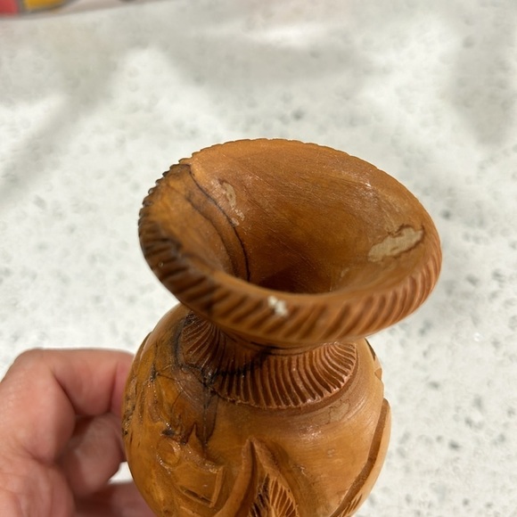 Hand Carved Wood Bud Vase with Carved Camel Detail - Picture 5 of 8
